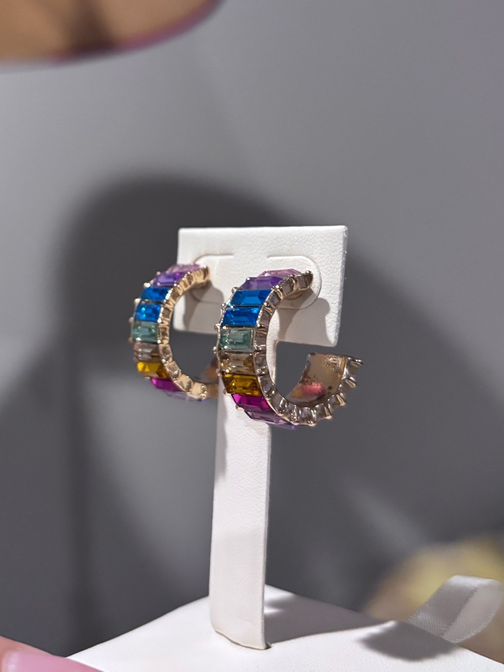 Gold Multicolor Baguette Hoop Earrings - Women Jewelry